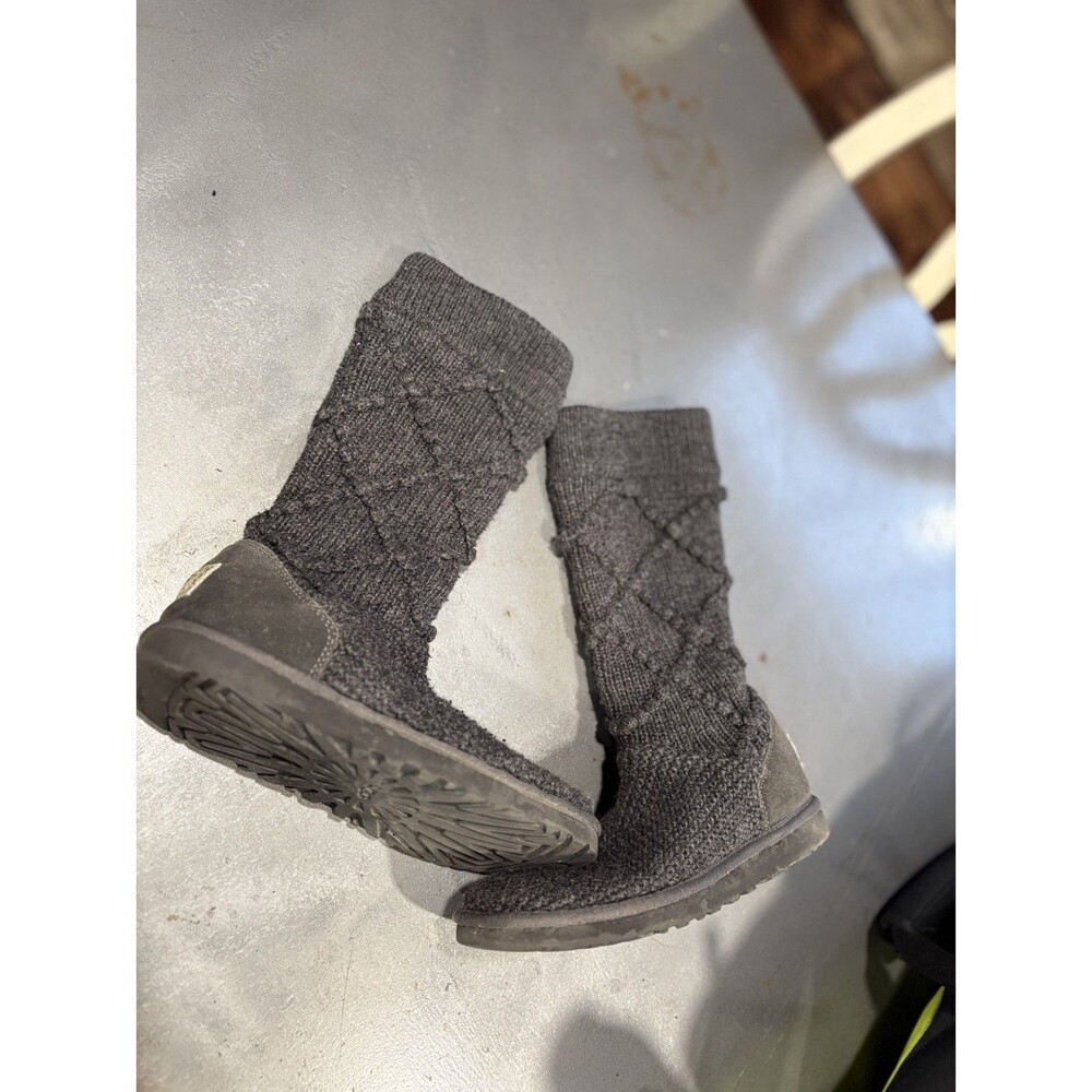 Ugg Argyle Boots Pull On Grey Cable Knit Sweater Size 8 Women’s